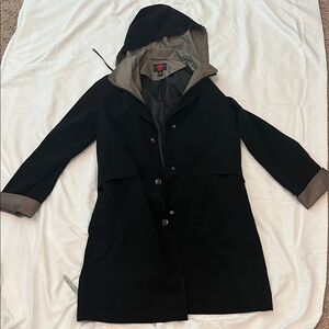 Gallery Black Trench Coat with Hood